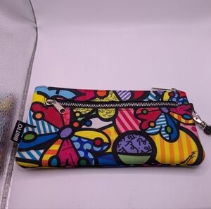 ROMERO BRITTO WRISTLET CLUTCH  WALLET BUTTERFLY FLOWERS